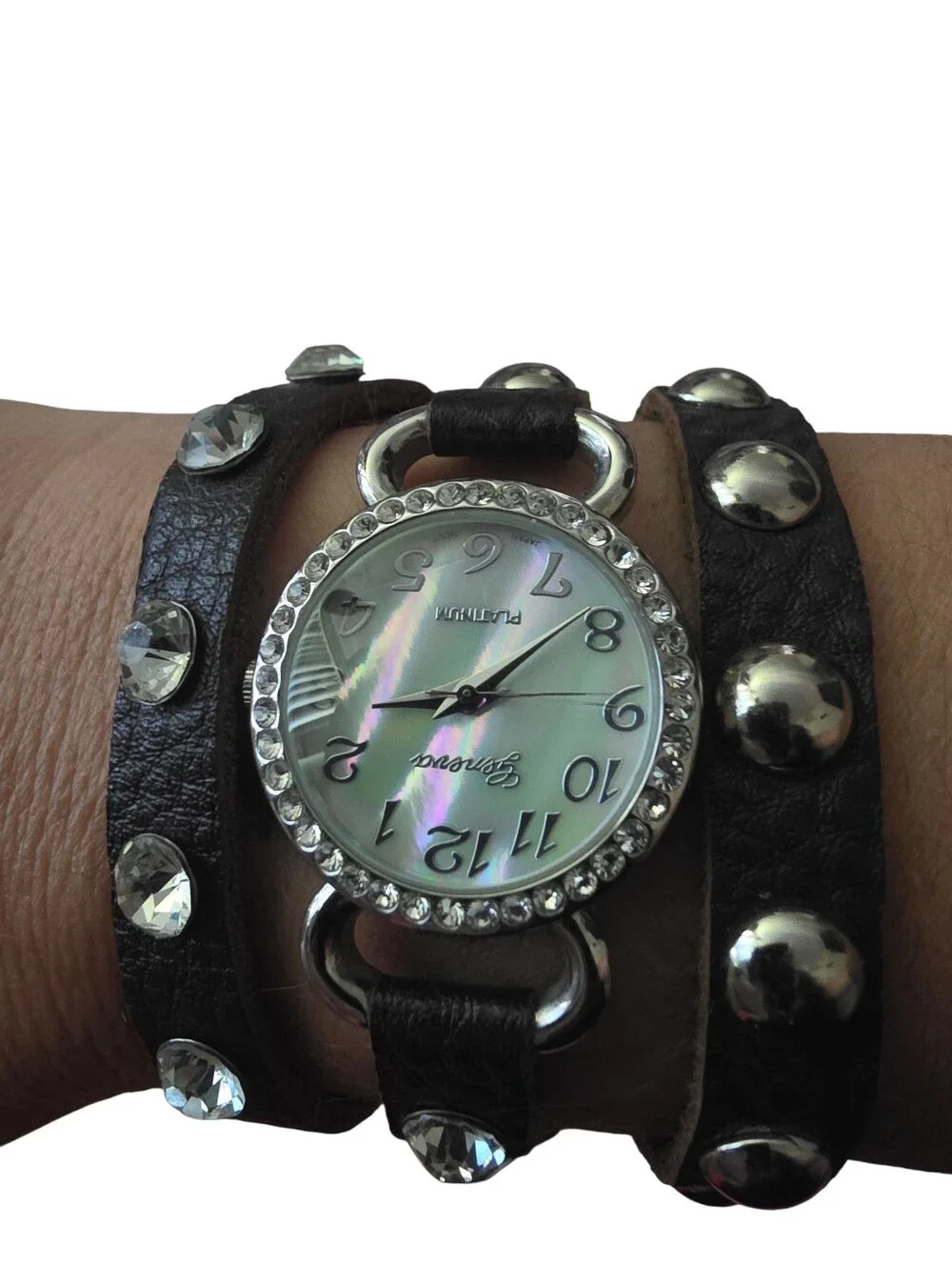 Geneva Brown Studded Leather Wrap Watch